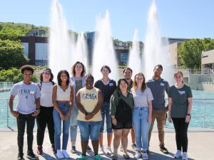 Group of students in front of the fountains