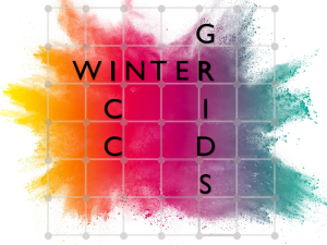 Color splash graphic depicting the word Winter I C C Grids