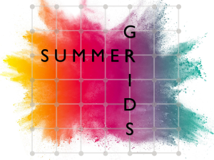 Rainbow color splash graphic with the words summer grids