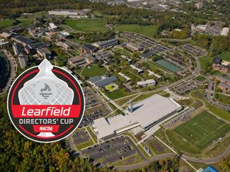 Learfield Directors' Cup logo over an aerial of the Ithaca College Campus