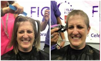 A woman before and after having her head shaved