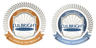 Logos for Fulbright Awards for U.S. Scholar Top Producer and U.S. Student Top Producer.