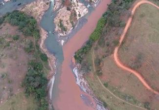 Overhead view of a polluted river