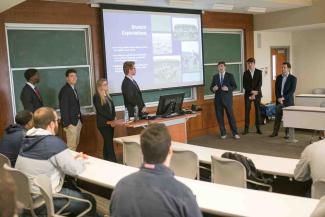 Students presenting in classroom