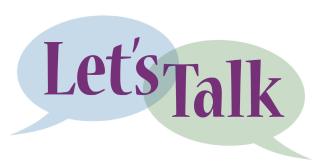 overlapping blue and green speech bubbles that say "Let's Talk" in a purple font