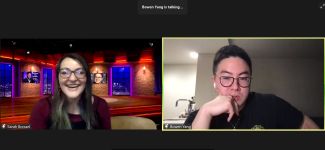 Sarah Borsari ’22 speaking with Bowen Yang