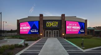 An exterior shot of the National Comedy Center