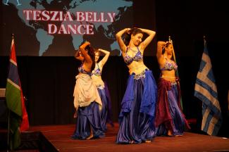 Members of the belly dance troupe on stage
