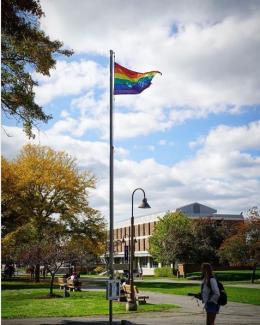 rainbow flag flying over IC academic quad