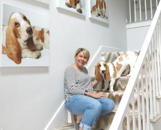 Amanda Jones on the Stairs with a dog