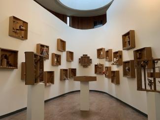 Student work from Intro to Sculpture led by IC Faculty Bill Hastings on display in the Rotunda Gallery [October 2023]