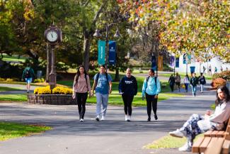 Ithaca College students on academic quad