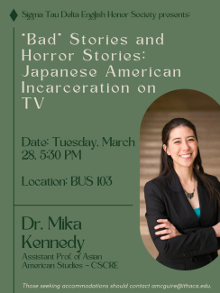 Flyer for Dr. Mika Kennedy's talk on Japanese American Incarceration
