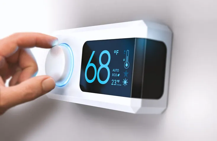 A thermostat set to 68 degrees.