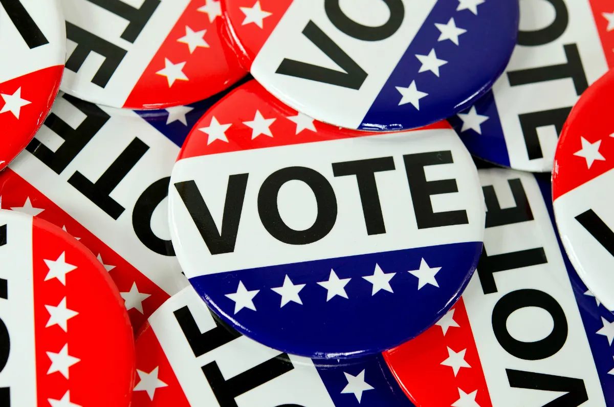 Red, white and blue 'vote' buttons
