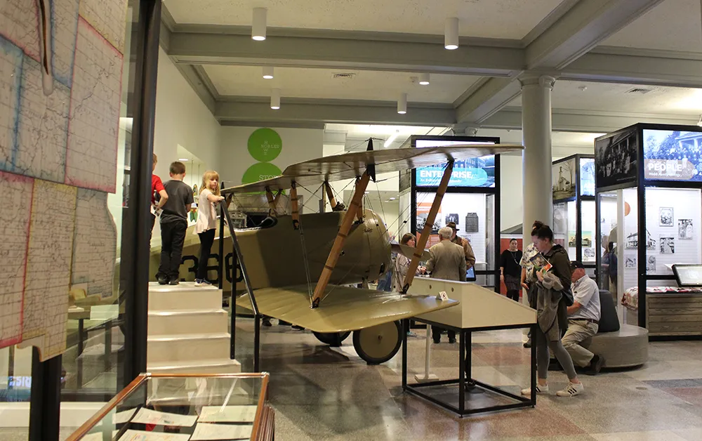 a plane inside a museum