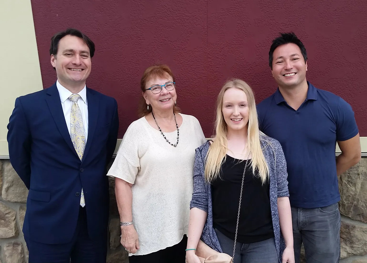 Kyra Bean with dean Michael Richardson and associate professors Barbara Adams and Nick Kowalczyk.