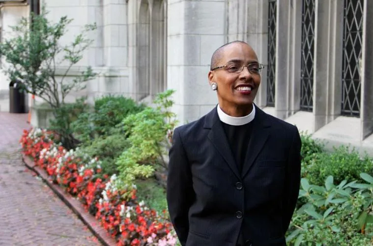 woman outside church