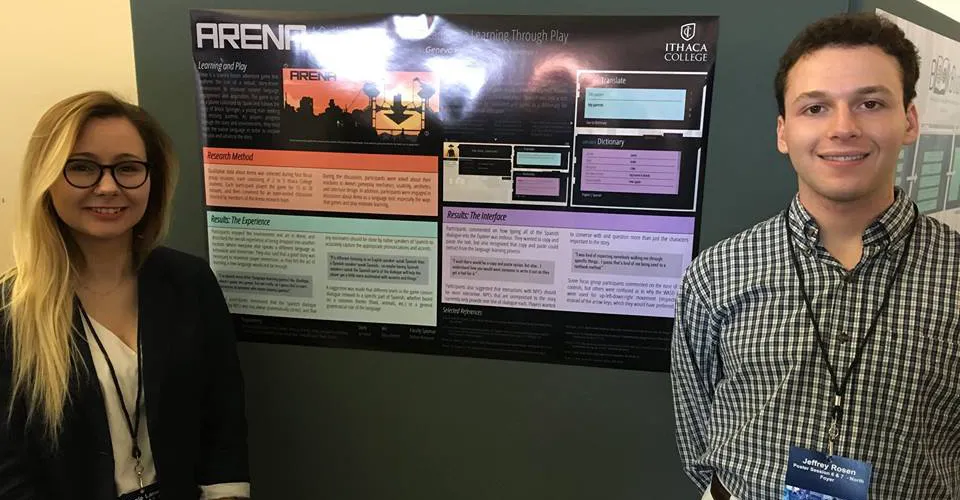 Alums Nicole Lane (left) and Jeff Rosen (right) presenting their research at the Whalen Symposium