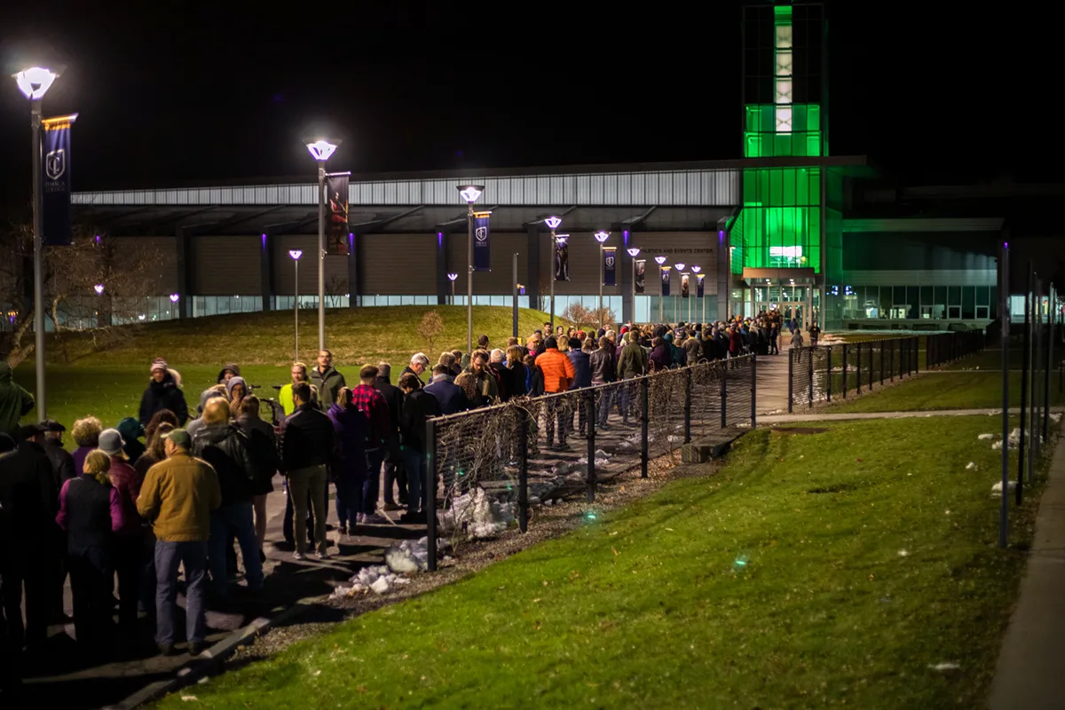 people in line outside the athletics and events center
