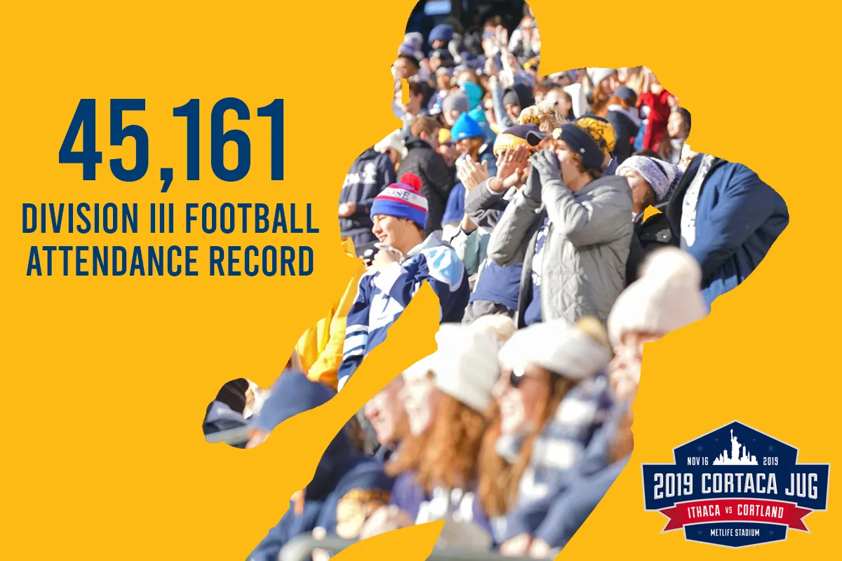 Photo of a crowd cheering inset in the shape of a football player