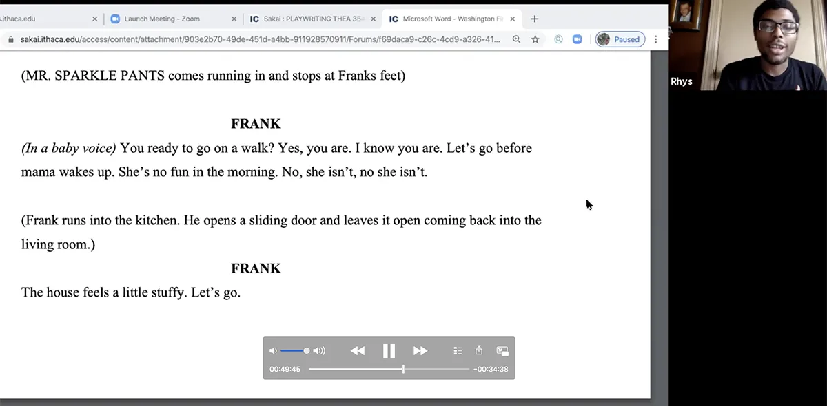 student in an online theatre class 