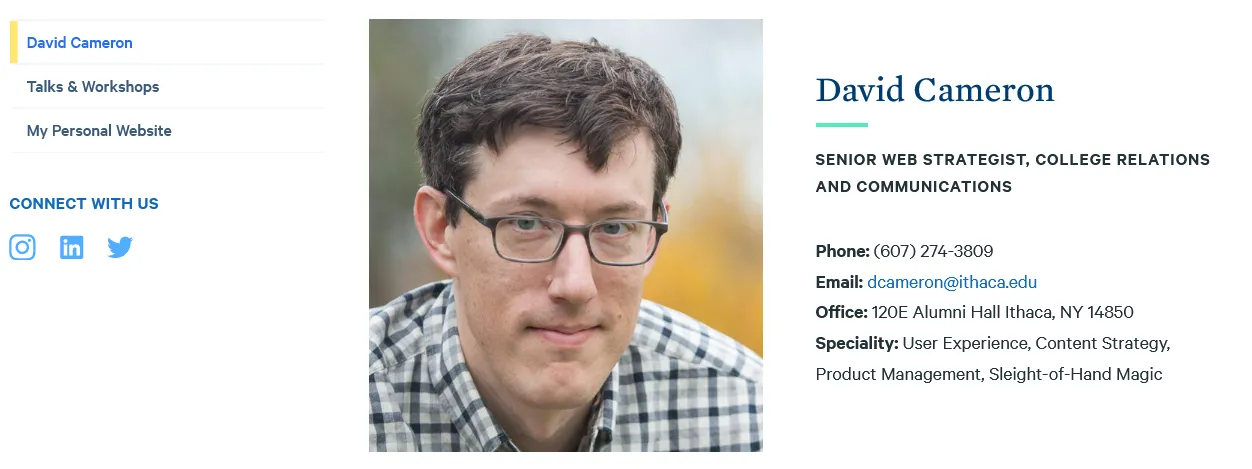 A screen grab of a staff member's profile. 