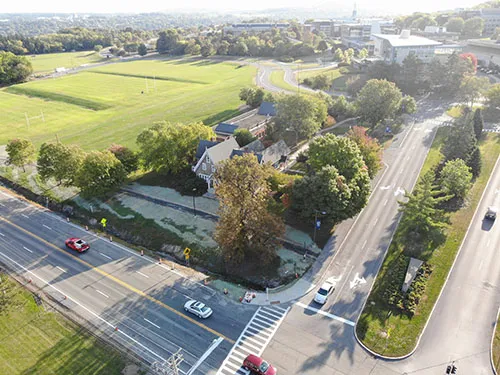 aerial sidewalk view