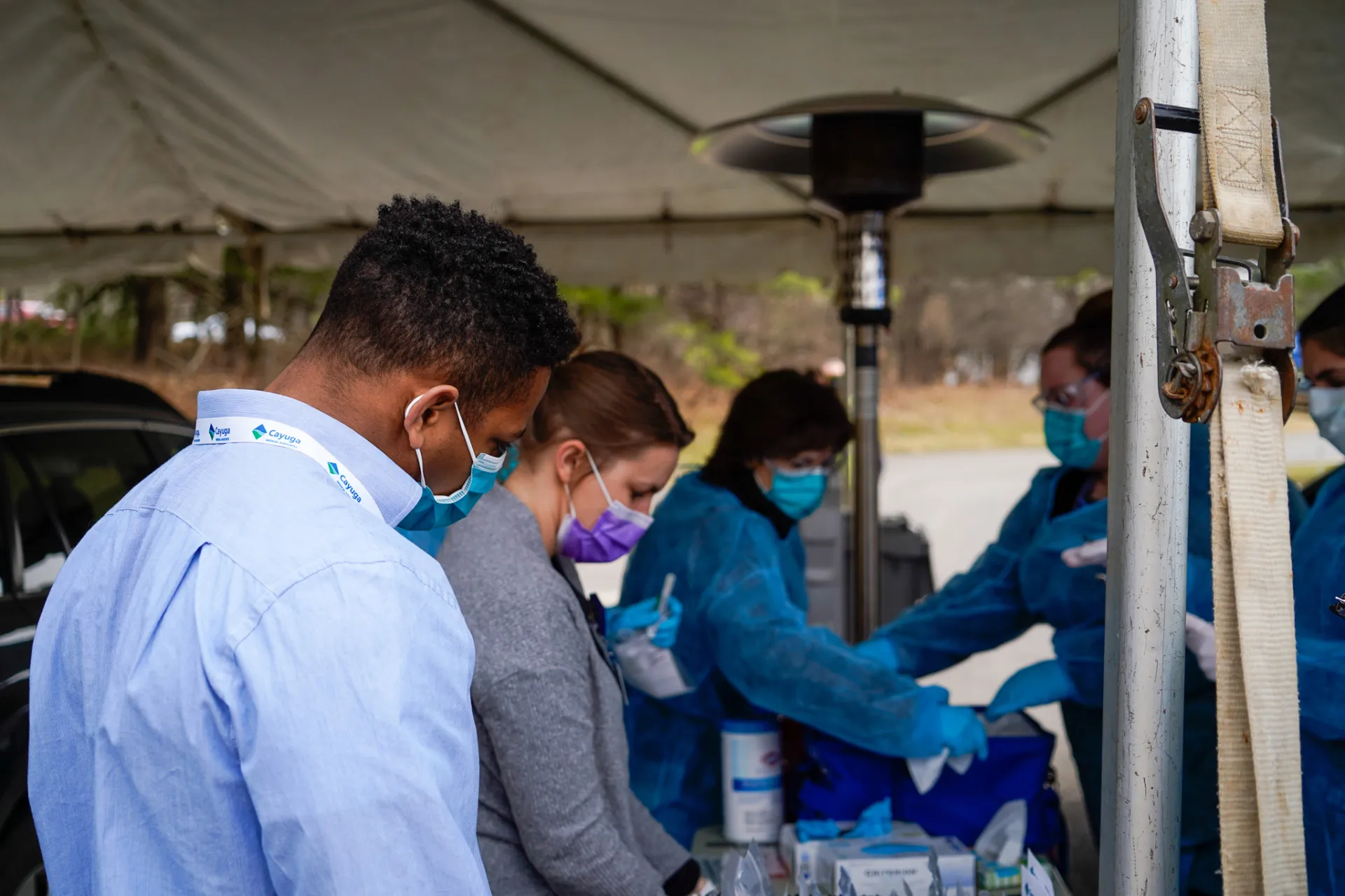 people at a COVID testing center