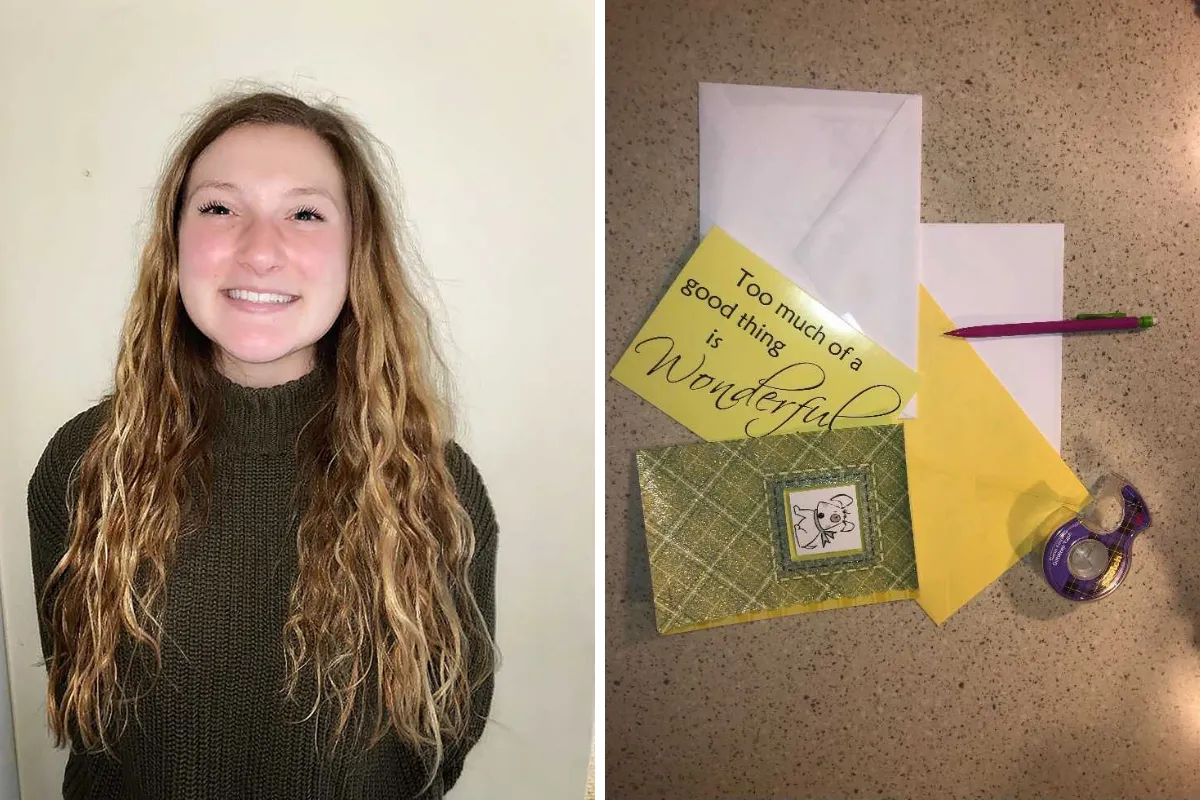 Avery Virkler ’24 and letter-writing materials