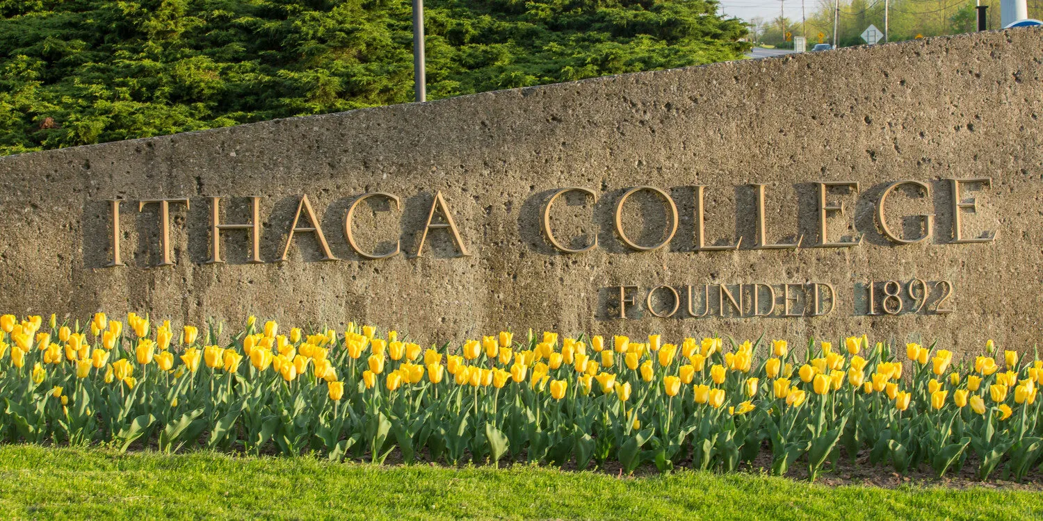 entrance sign with tulips