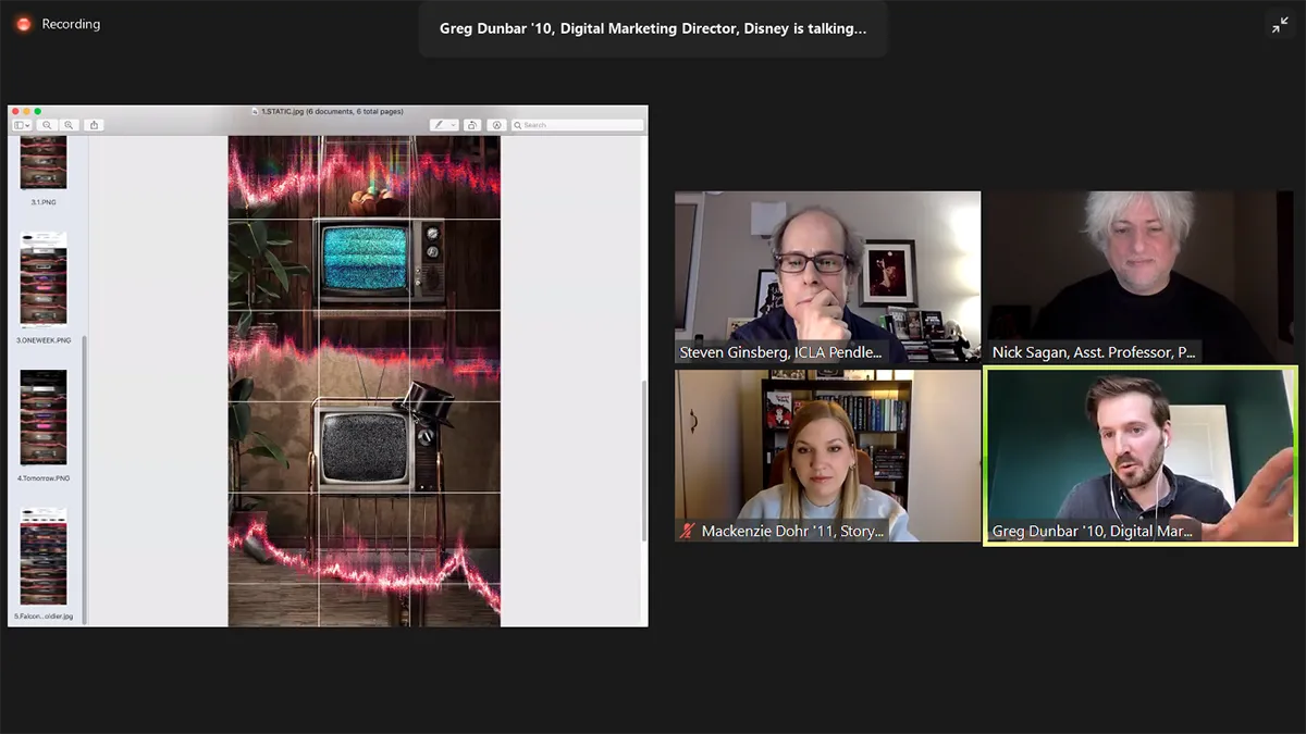 Screenshot of panel participants and Wandavision image
