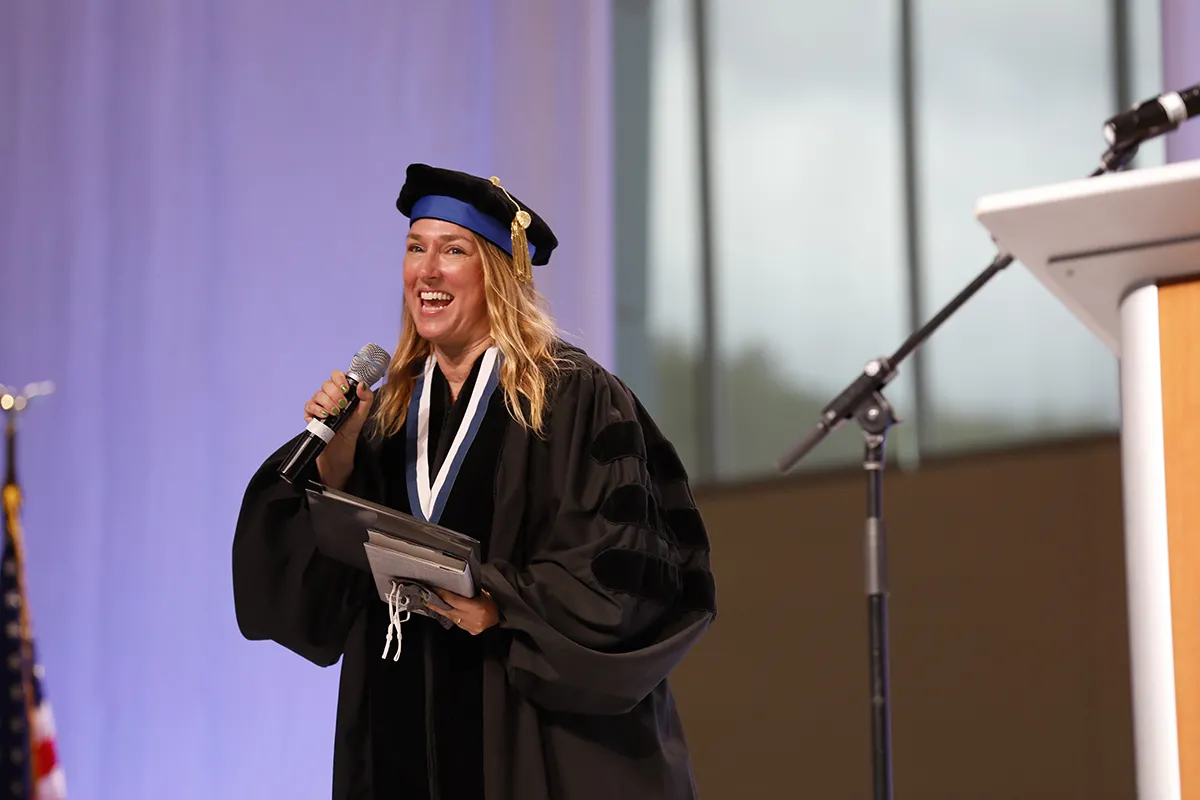 Liz Tigelaar speaking at commencement