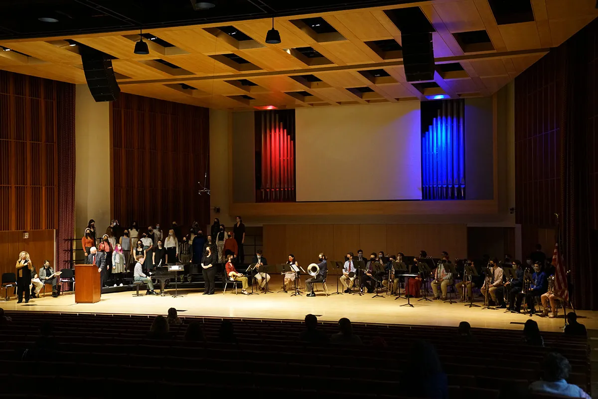 Inside of Ford Hall during Veteran's Day Ceremony
