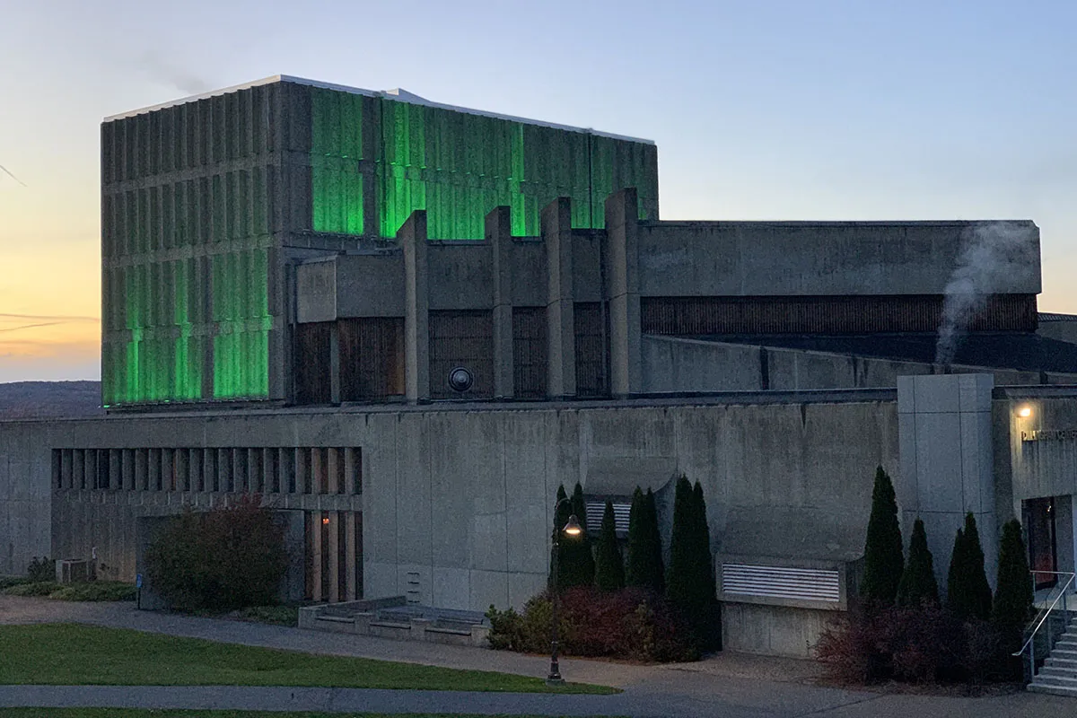 Dillingham Center Lit Up Green
