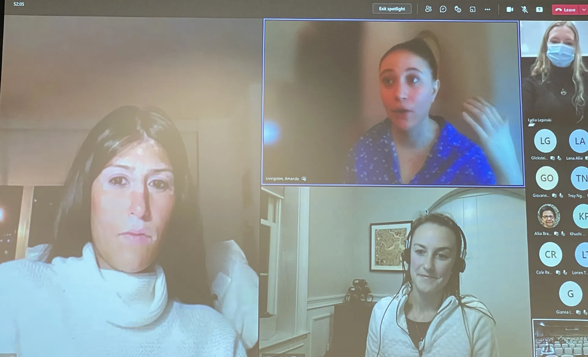 Screenshot of alumni panel