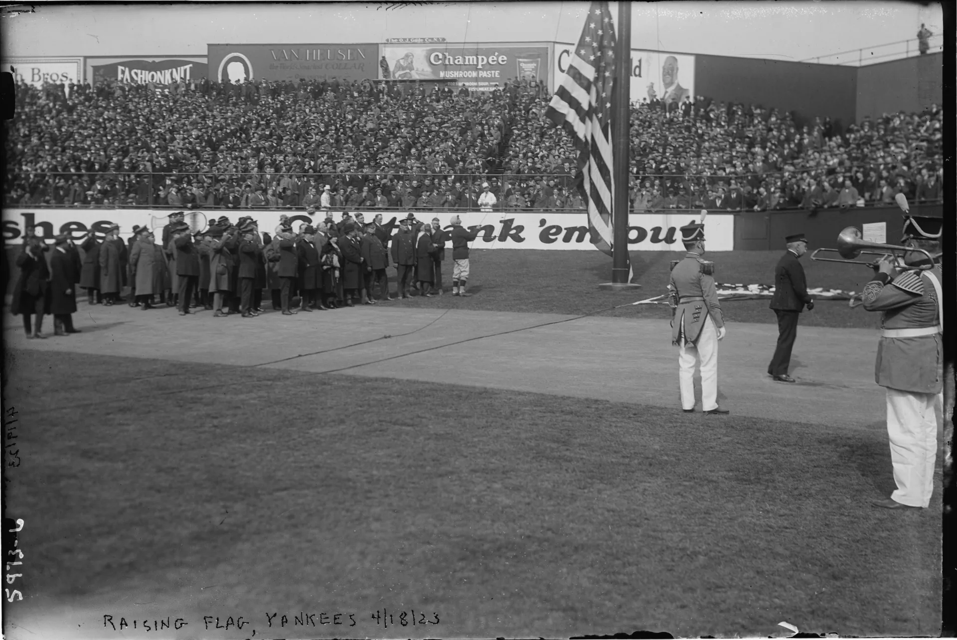 A band on the field at Yankee Stadium