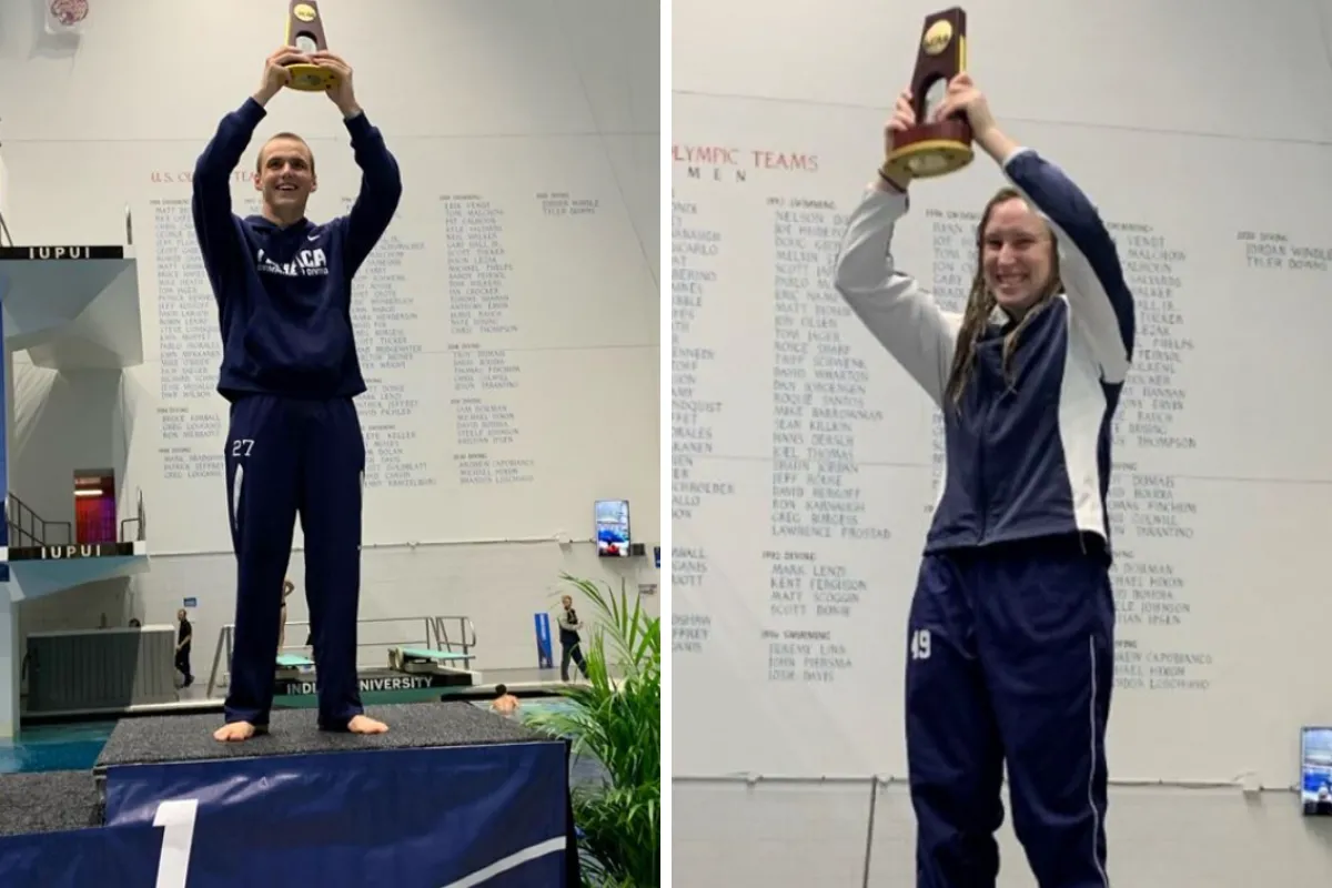 Jack Wadsworth and Ava Lowell holding up trophies