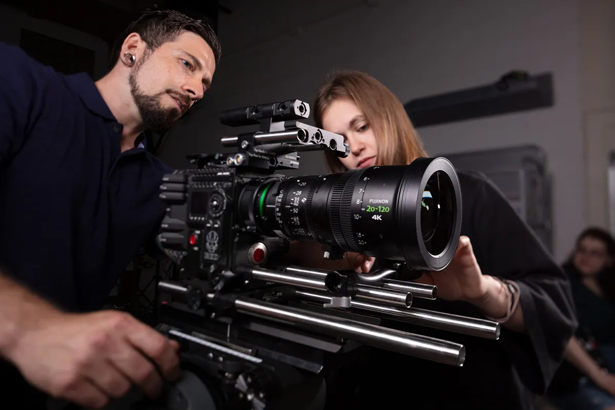 Students working with a camera