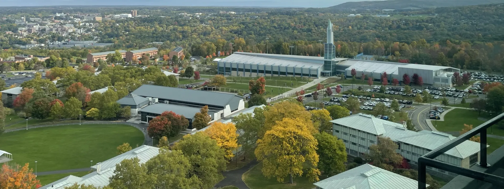 View of Upper Quads and A&E Center from East Tower 14th Floor.