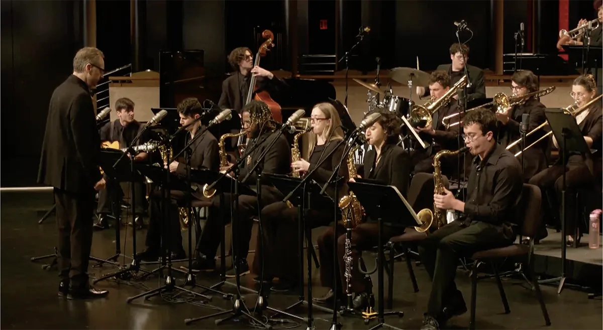 Mike Titlebaum directing the jazz ensemble