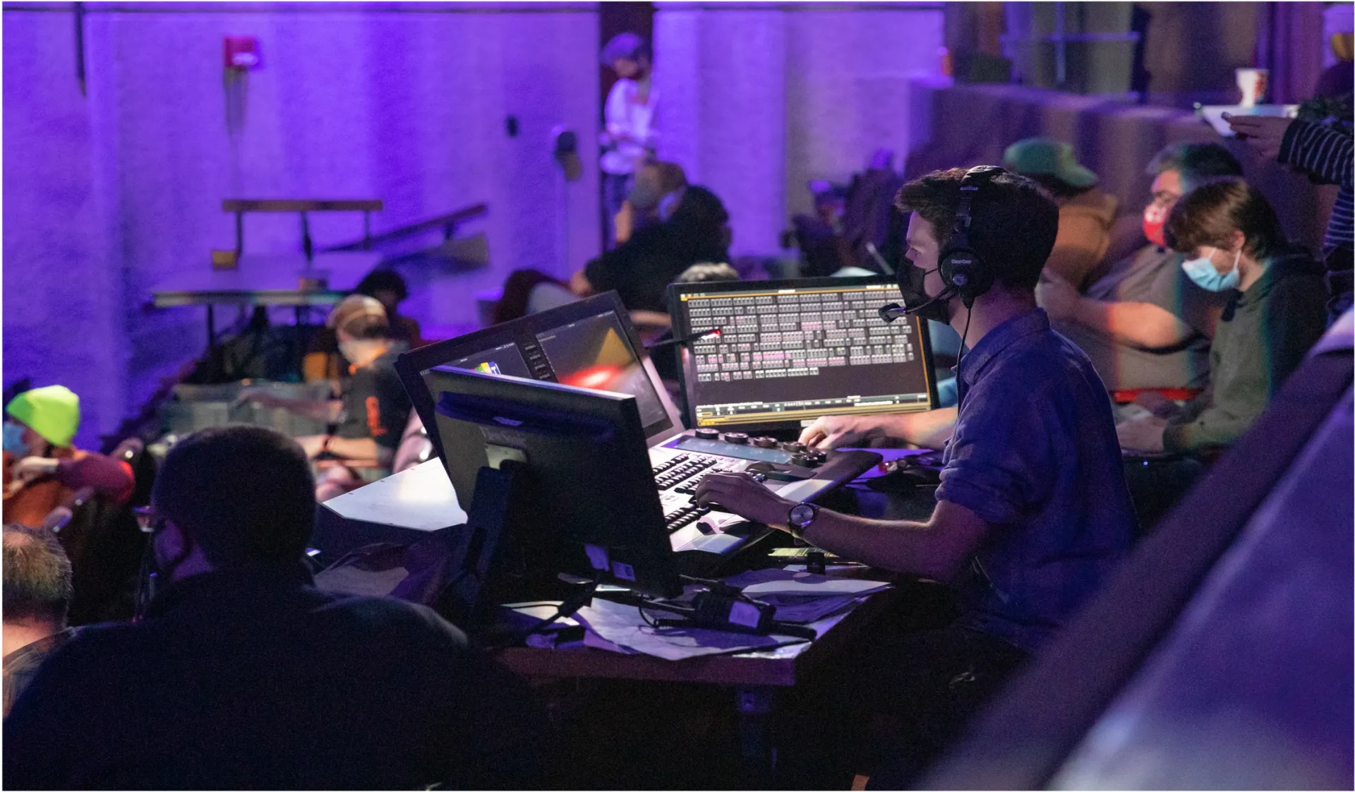 Students at light board