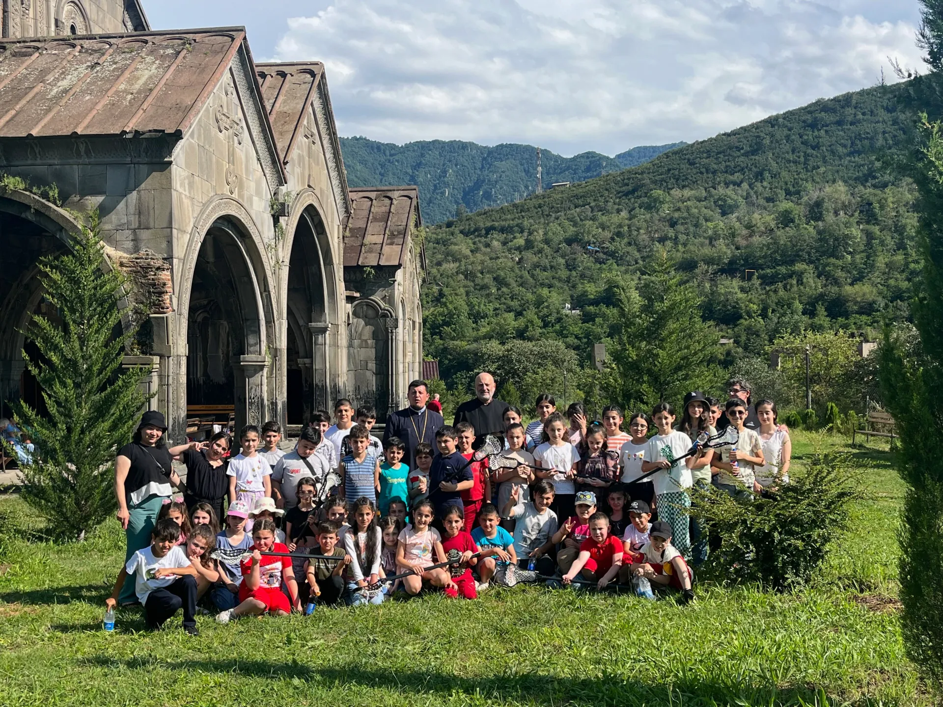 Lacrosse Players outside church