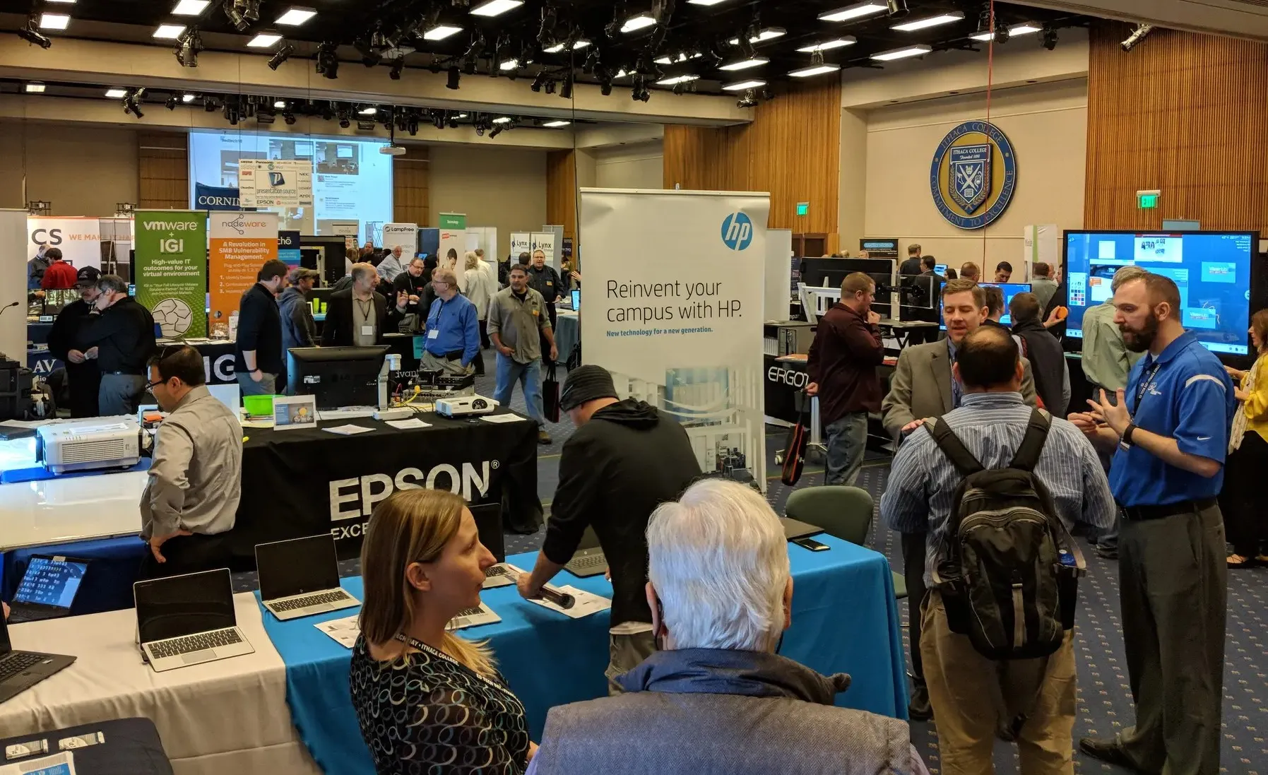 People in a large room.