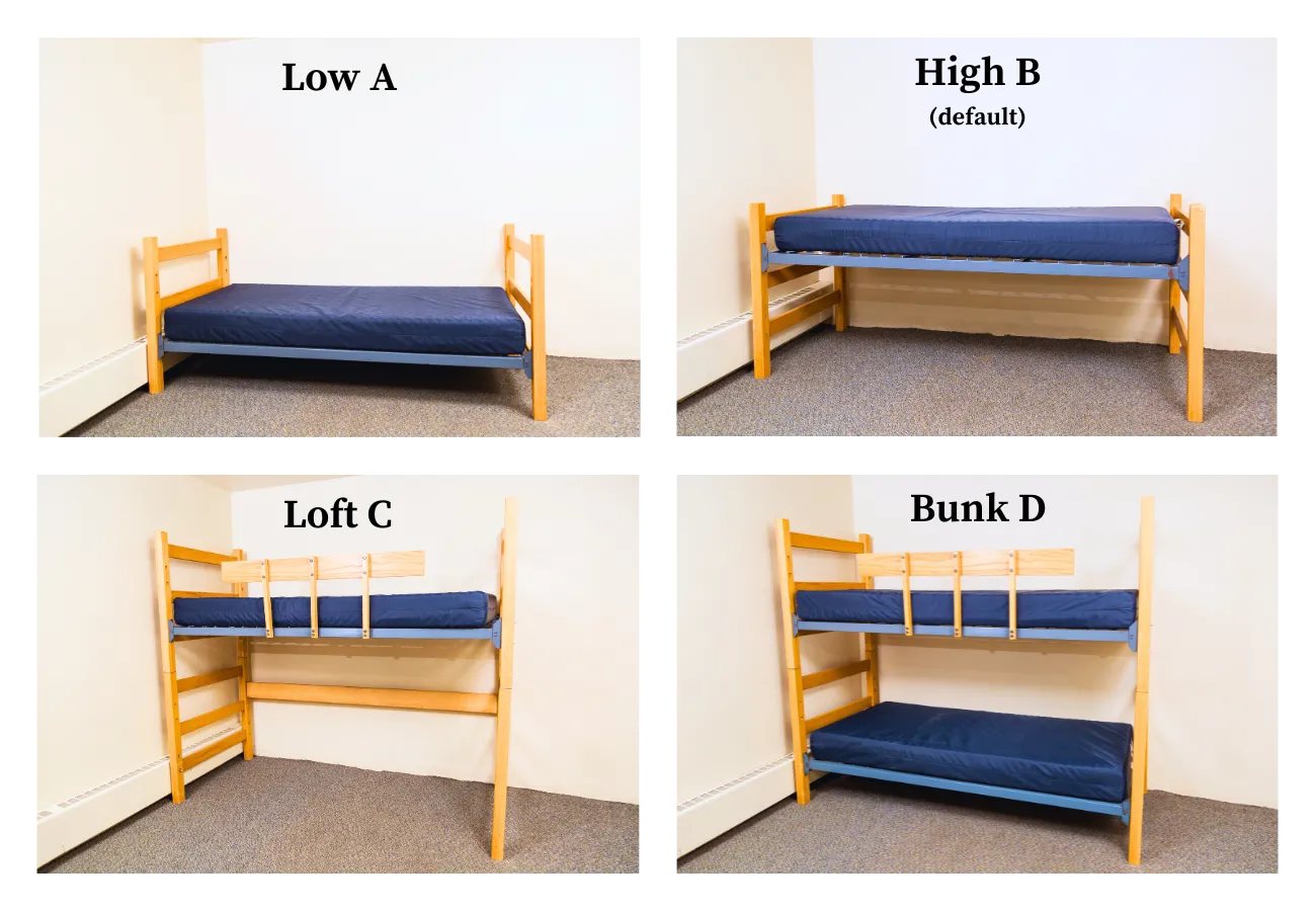 A collage of four pictures of the various bed height options.