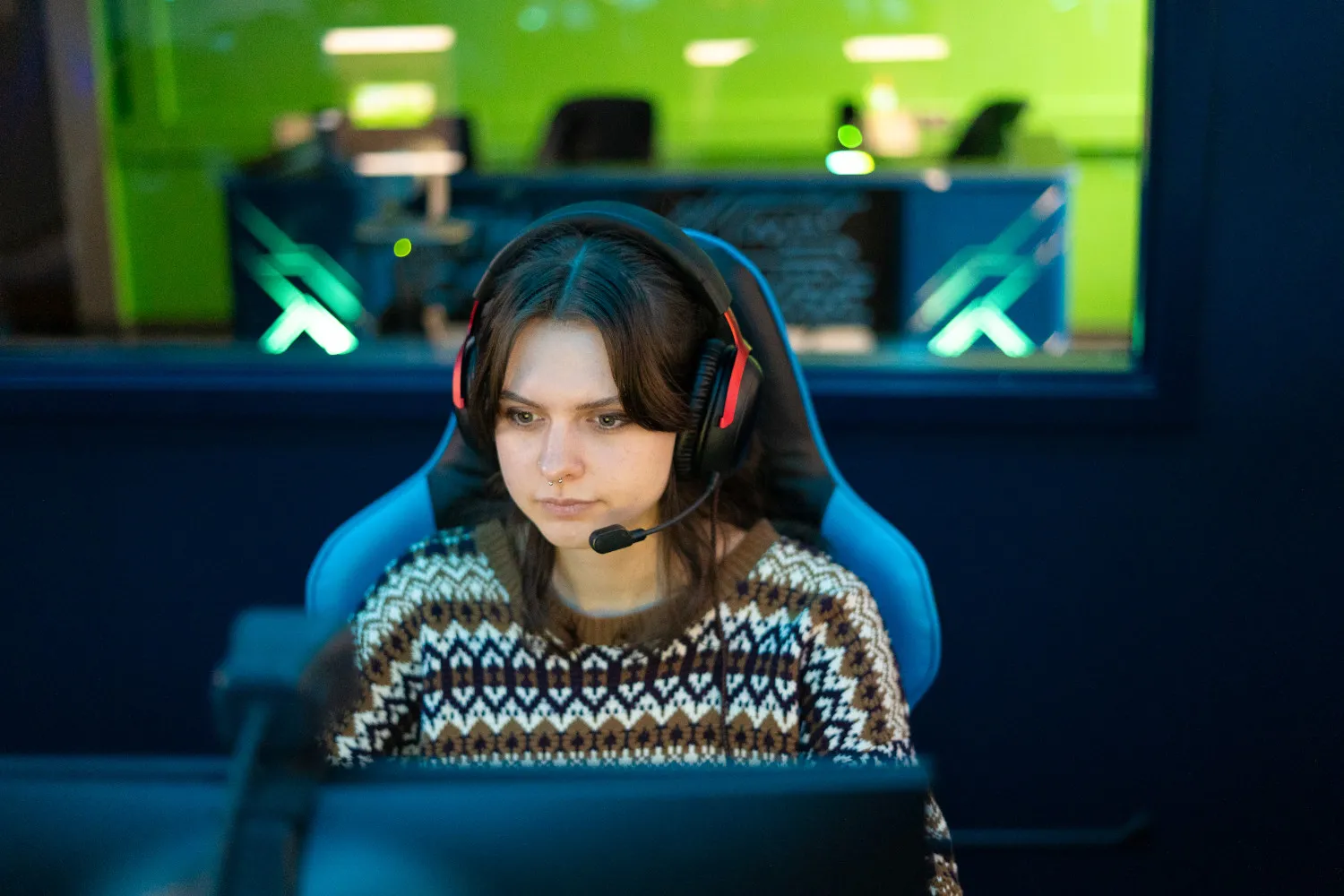 A college student plays a tactical computer game. 