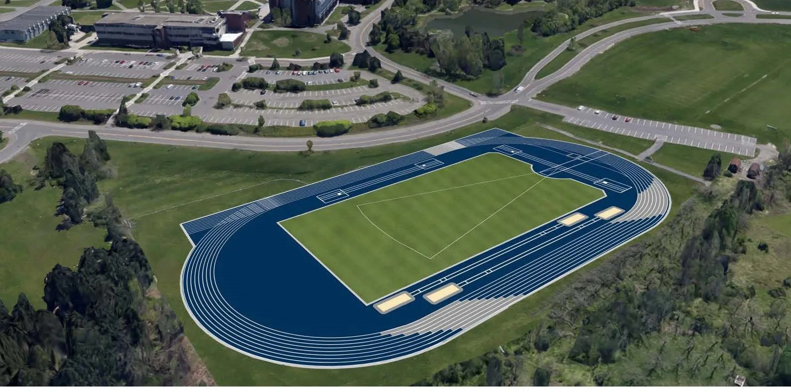 Rendering of planned new track facility at Ithaca College.