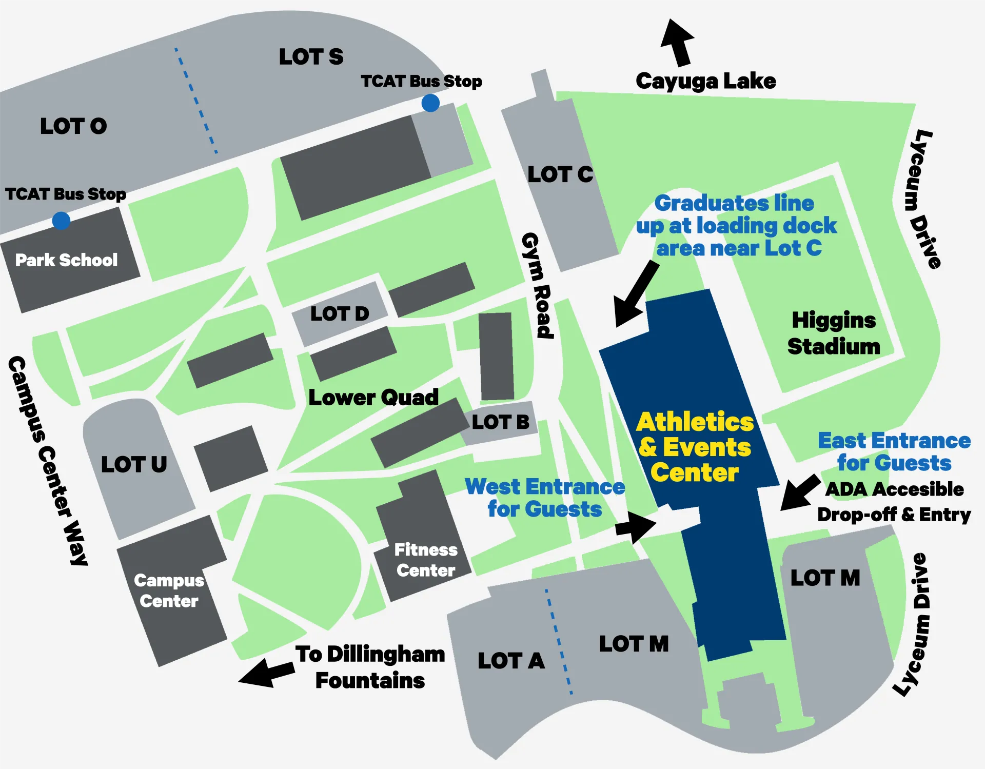 Diagram Image of A&E Center and surrounding areas of campus