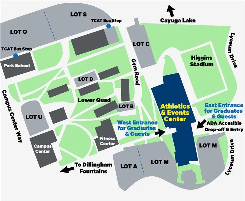 Diagram of A&E Center and surrounding areas of IC campus