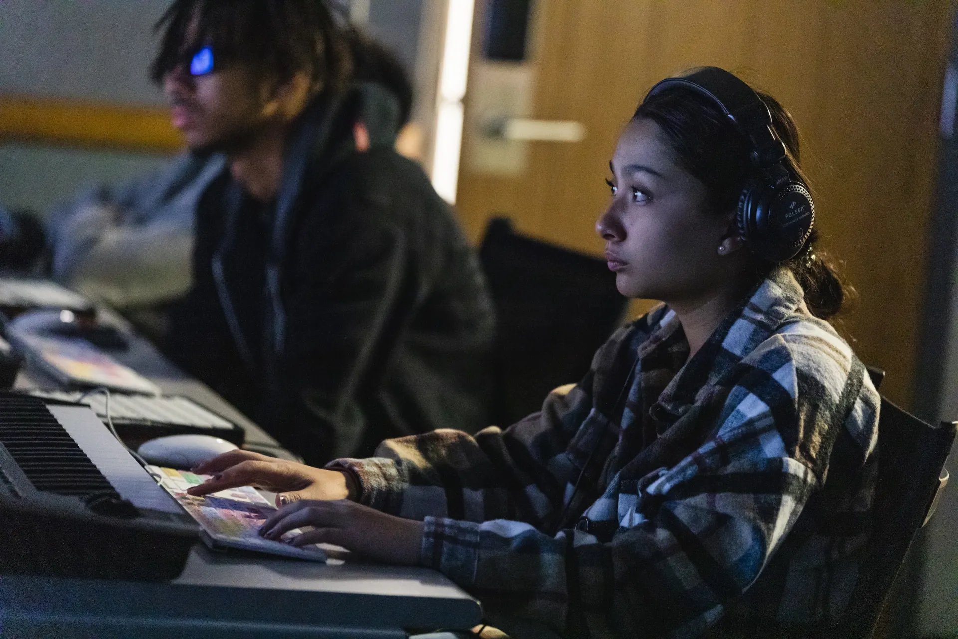 student in a recording classroom